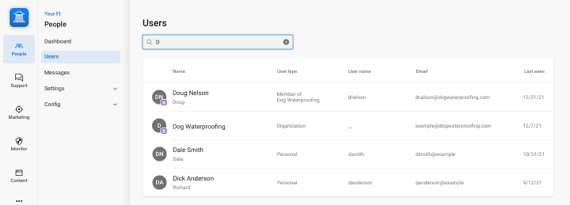 Picture of the new design for the user search results in Banno People.